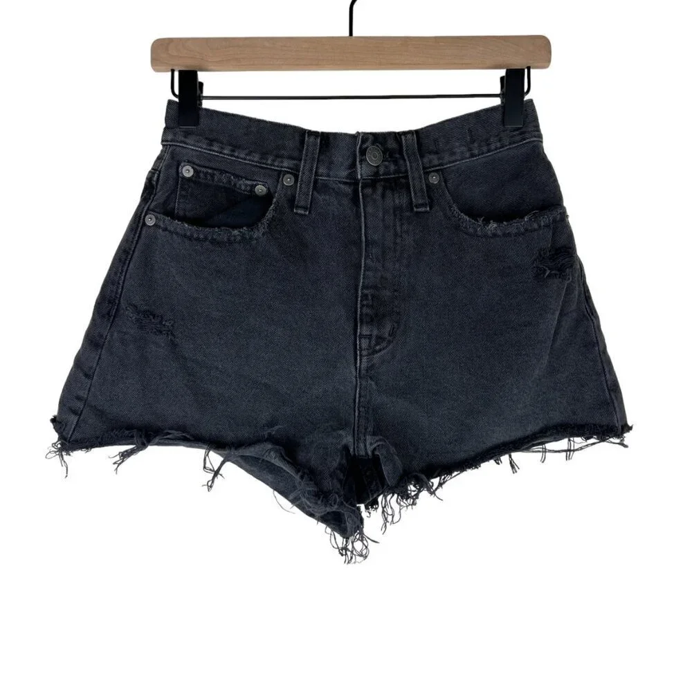 Madewell Gray Wash Distressed High Rise Cutoff Mom Jean Shorts